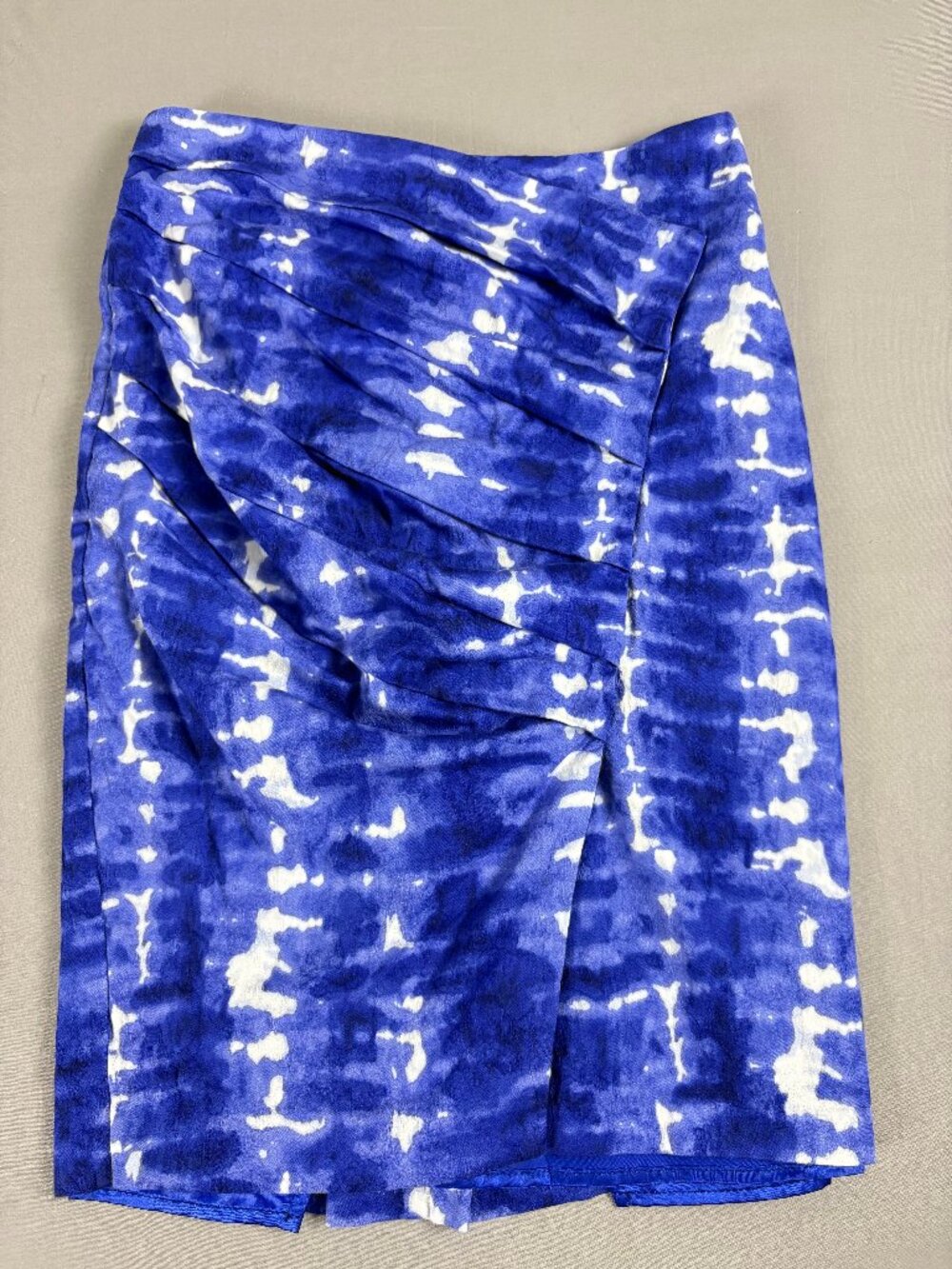 Eva Franco Blue White Abstract Ruched Pencil Skirt Size 4 Made USA